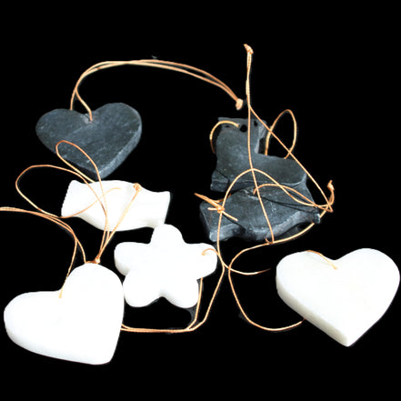 Christmas tree decoration shapes - 3 Black & 3 White Jade 38-48mm 100g in sunlight - Rocks and Things Store