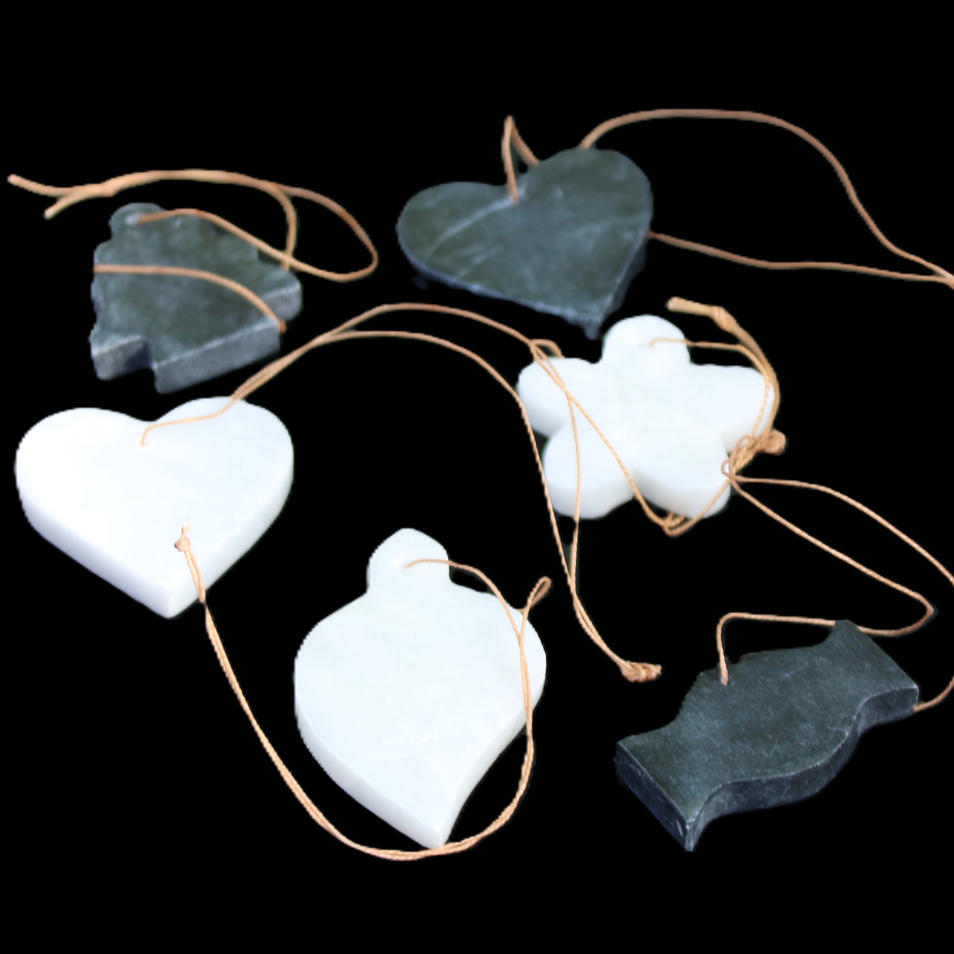 Christmas tree decoration shapes - 3 Black & 3 White Jade 38-48mm 100g in sunlight - Rocks and Things Store
