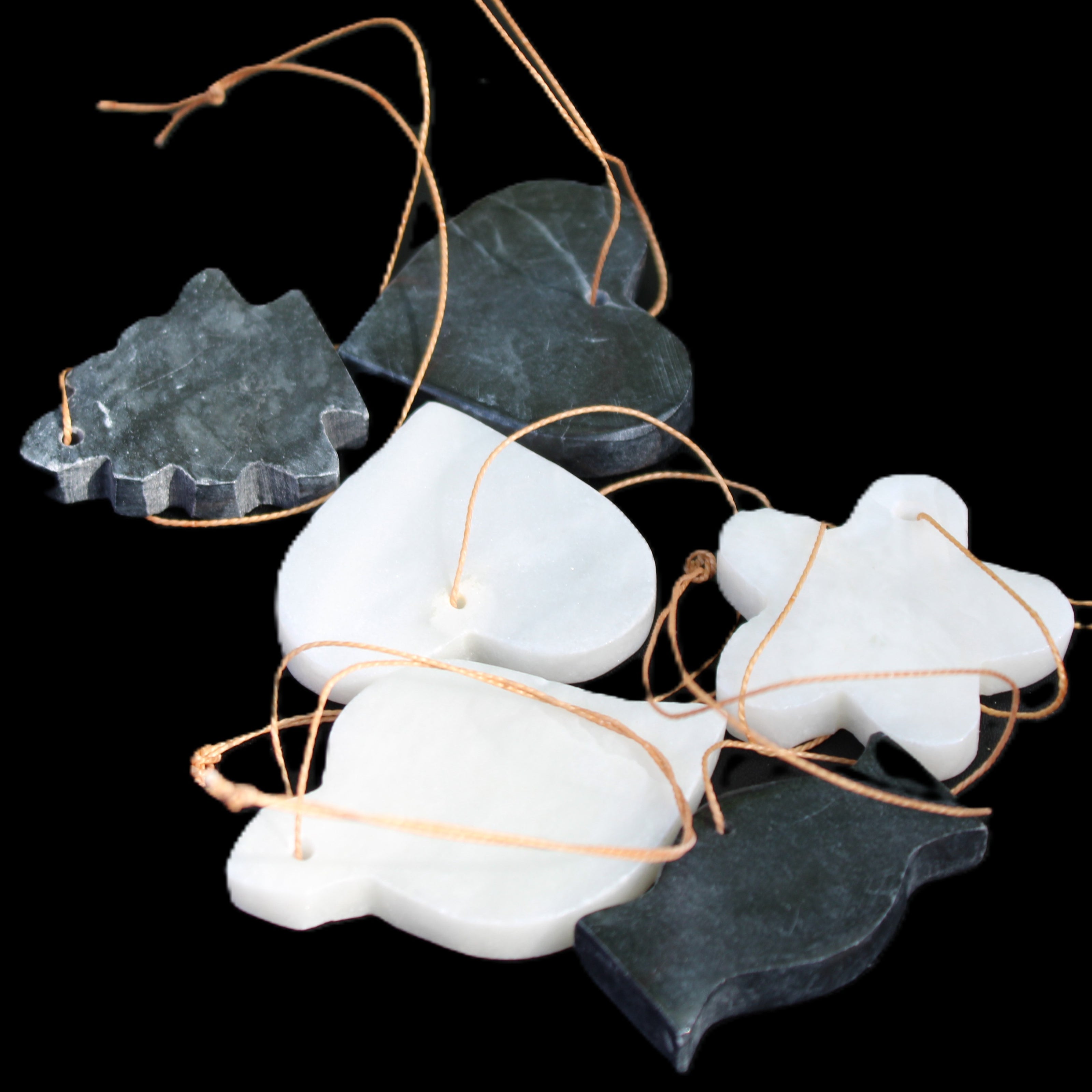 Christmas tree decoration shapes - 3 Black & 3 White Jade 38-48mm 100g in sunlight - Rocks and Things Store