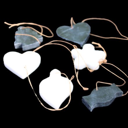 Christmas tree decoration shapes - 3 Black & 3 White Jade 38-48mm 100g in sunlight - Rocks and Things Store