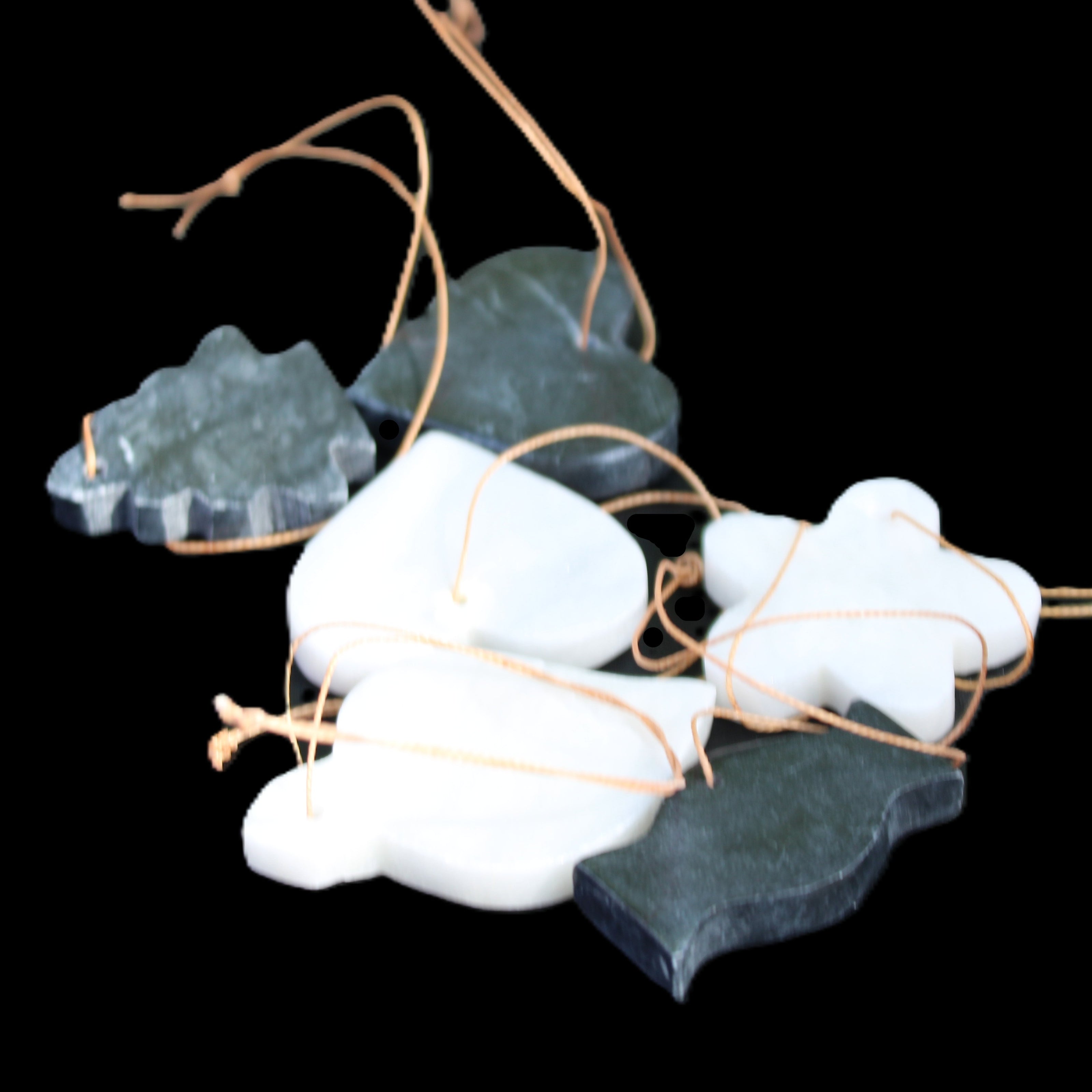 Christmas tree decoration shapes - 3 Black & 3 White Jade 38-48mm 100g in sunlight - Rocks and Things Store