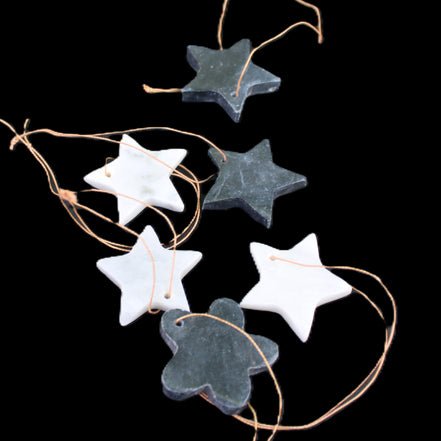 Christmas tree decoration shapes - 3 Black & 3 White Jade Stars 34-38mm 70-80g in sunlight - Rocks and Things Store