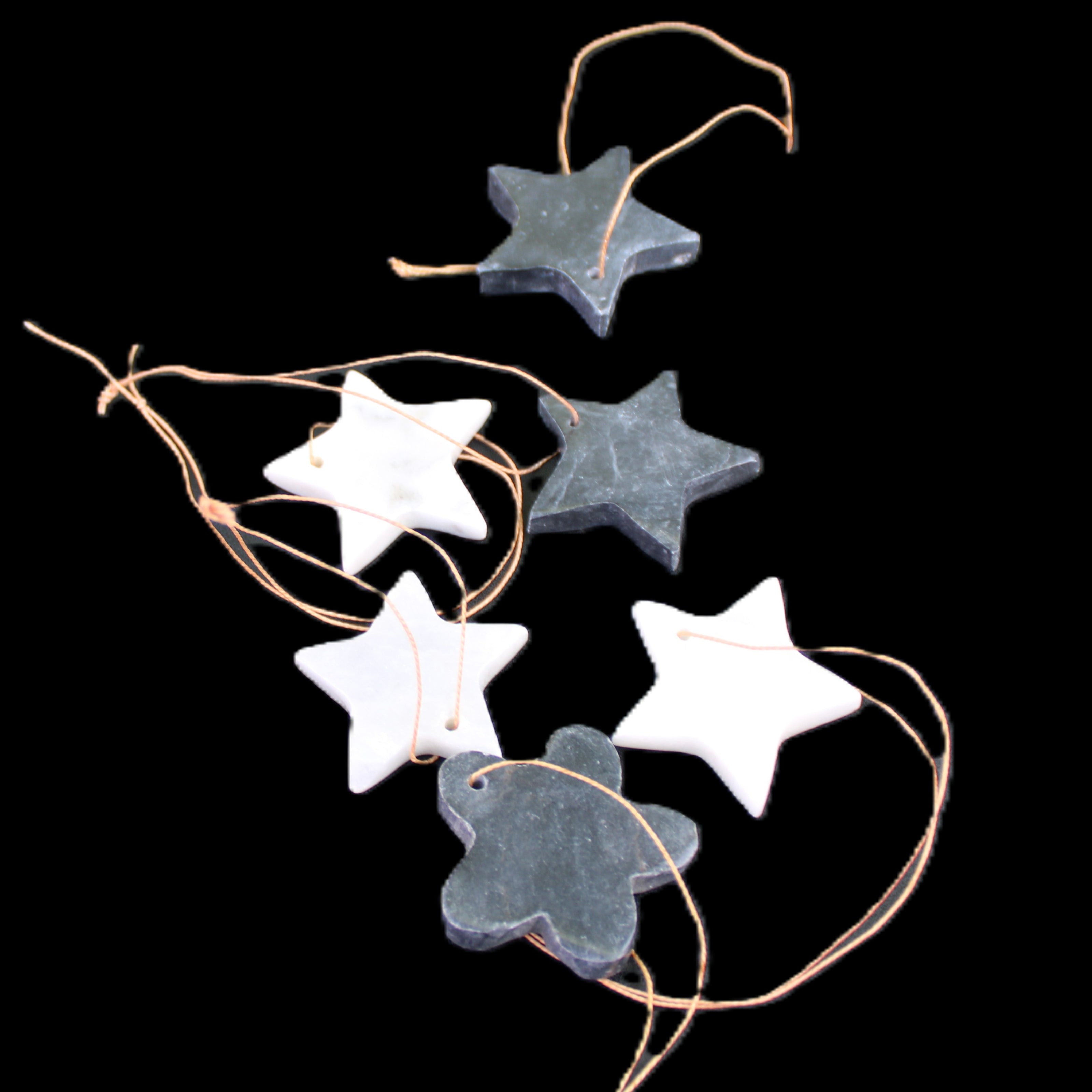 Christmas tree decoration shapes - 3 Black & 3 White Jade Stars 34-38mm 70-80g in sunlight - Rocks and Things Store