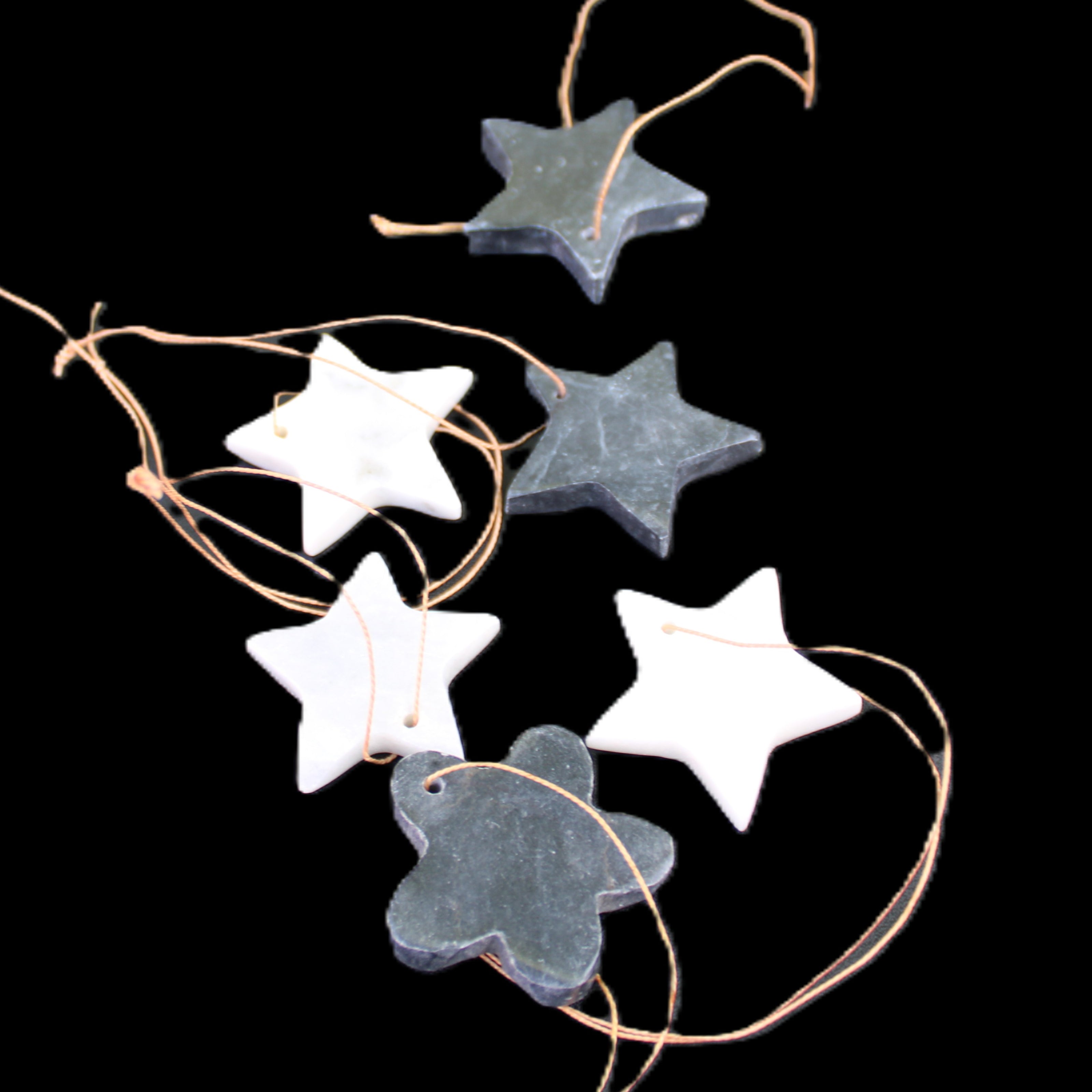 Christmas tree decoration shapes - 3 Black & 3 White Jade Stars 34-38mm 70-80g in sunlight - Rocks and Things Store