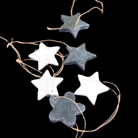 Christmas tree decoration shapes - 3 Black & 3 White Jade Stars 34-38mm 70-80g in sunlight - Rocks and Things Store