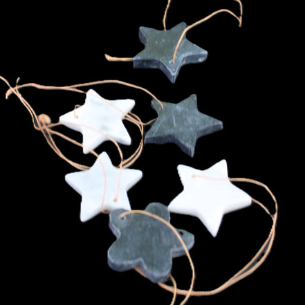 Christmas tree decoration shapes - 3 Black & 3 White Jade Stars 34-38mm 70-80g in sunlight - Rocks and Things Store