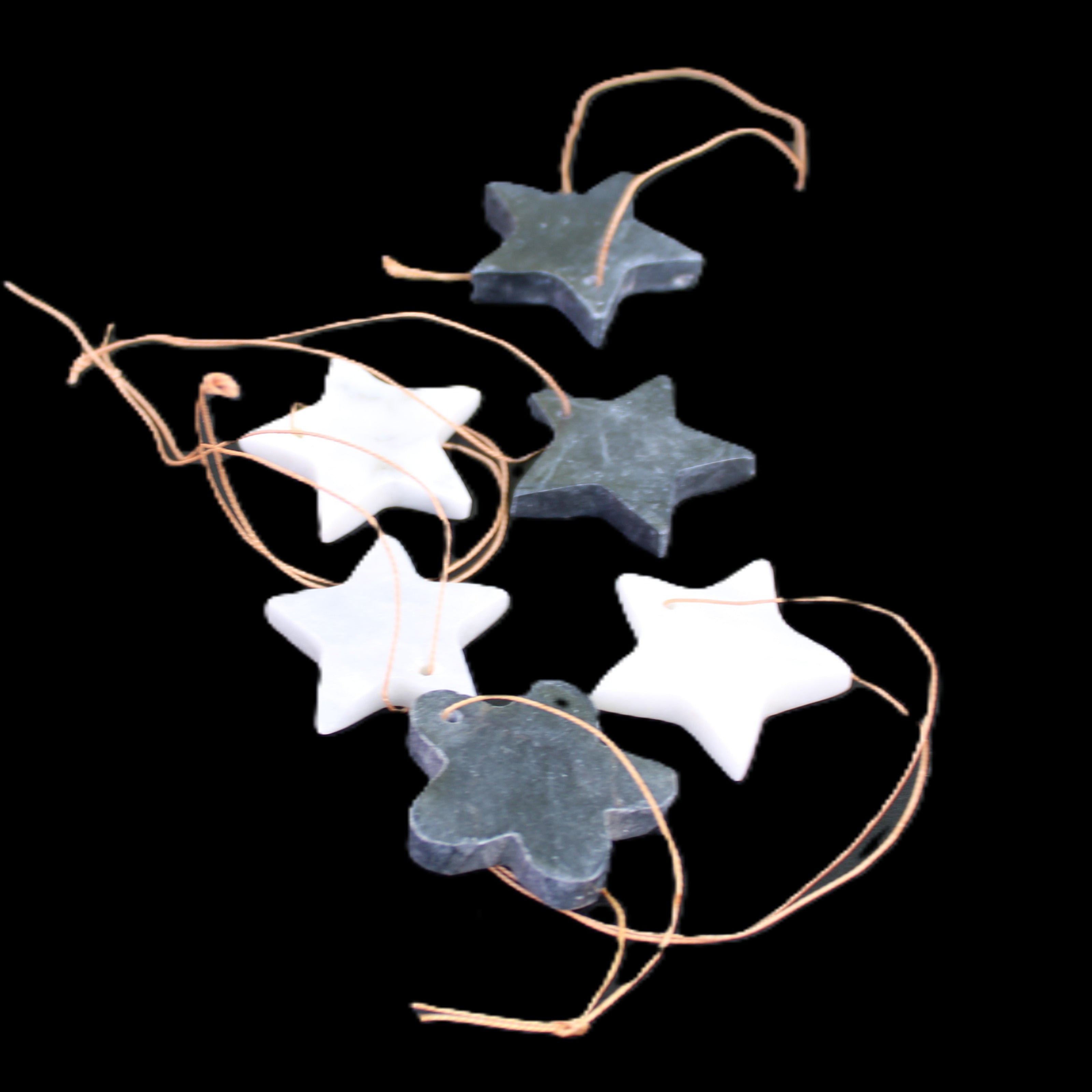 Christmas tree decoration shapes - 3 Black & 3 White Jade Stars 34-38mm 70-80g in sunlight - Rocks and Things Store