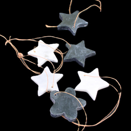Christmas tree decoration shapes - 3 Black & 3 White Jade Stars 34-38mm 70-80g in sunlight - Rocks and Things Store