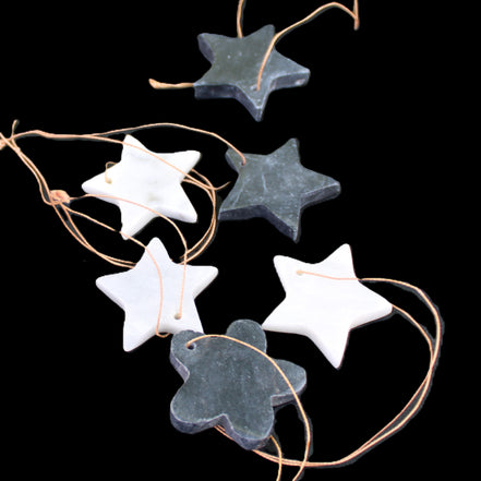 Christmas tree decoration shapes - 3 Black & 3 White Jade Stars 34-38mm 70-80g in sunlight - Rocks and Things Store