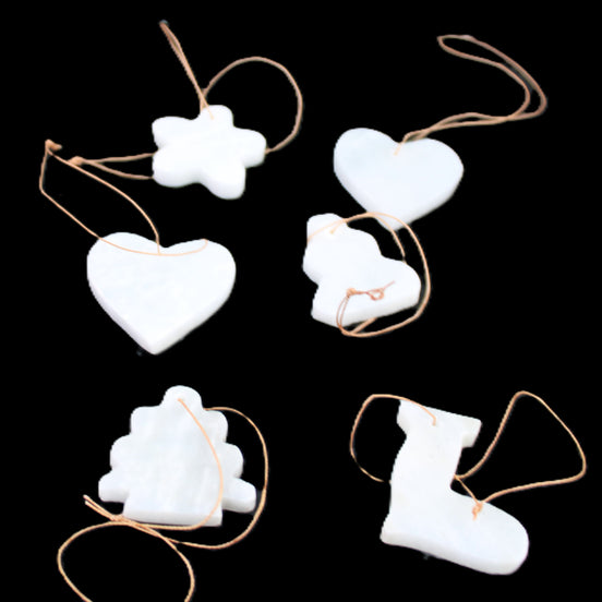 Christmas tree decoration shapes - 6 White Jade 38-48mm 90-100g in sunlight - Rocks and Things Store