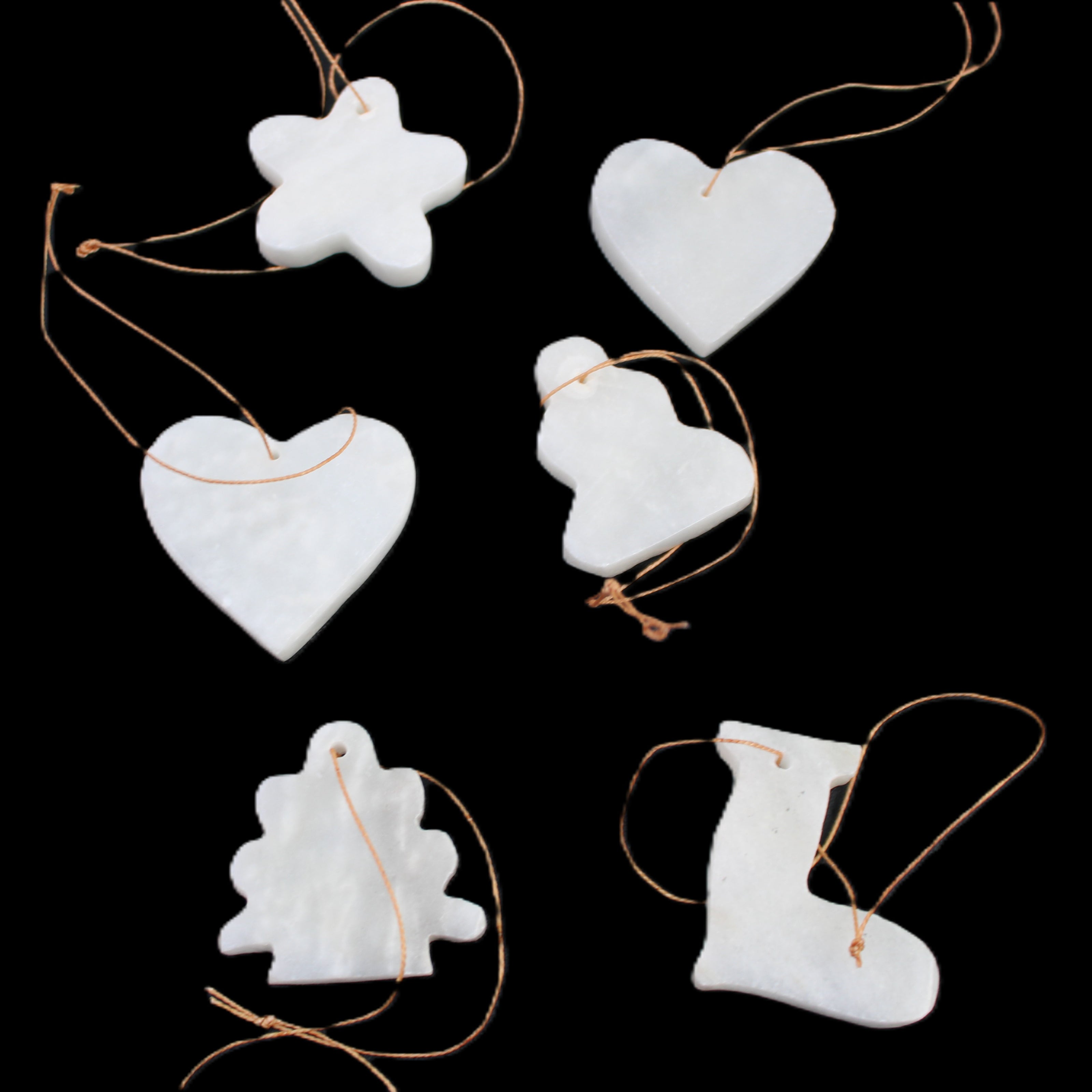 Christmas tree decoration shapes - 6 White Jade 38-48mm 90-100g in sunlight - Rocks and Things Store