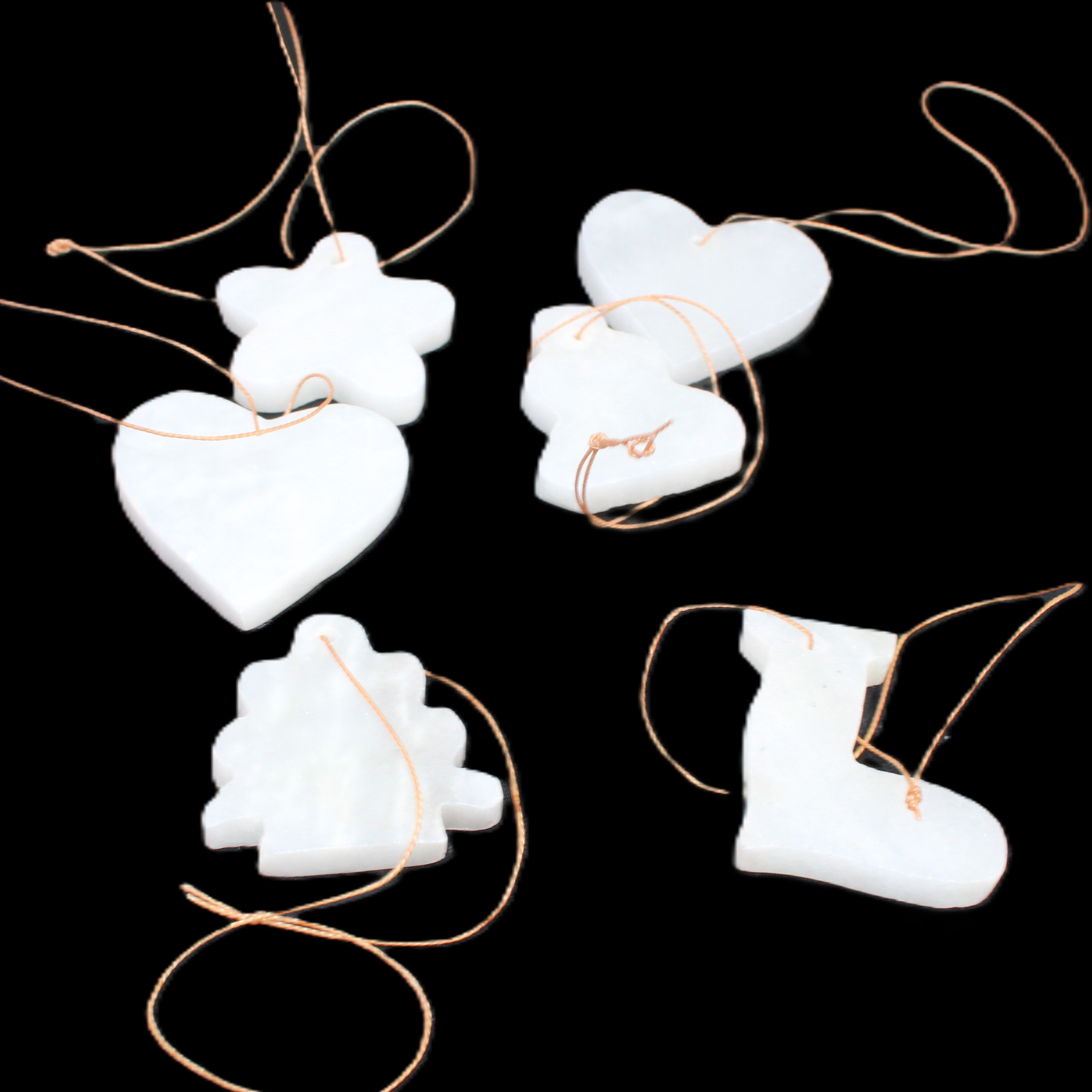 Christmas tree decoration shapes - 6 White Jade 38-48mm 90-100g in sunlight - Rocks and Things Store