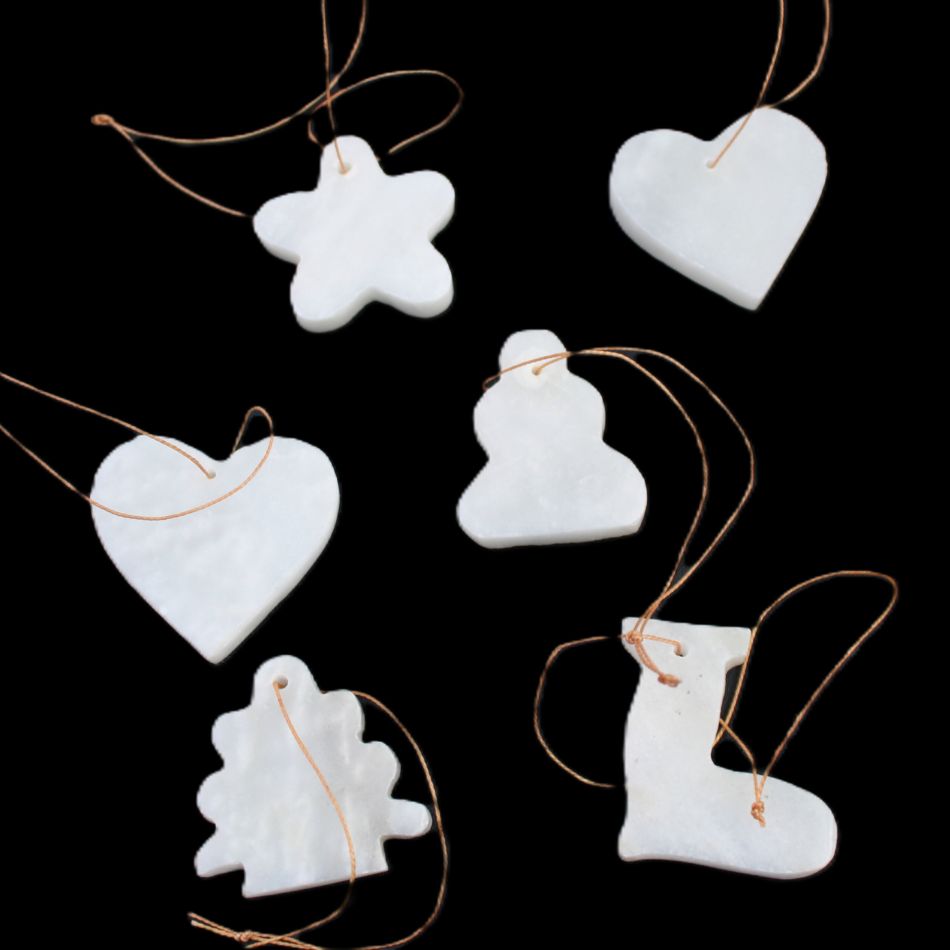 Christmas tree decoration shapes - 6 White Jade 38-48mm 90-100g in sunlight - Rocks and Things Store