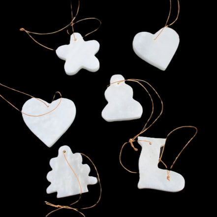 Christmas tree decoration shapes - 6 White Jade 38-48mm 90-100g in sunlight - Rocks and Things Store