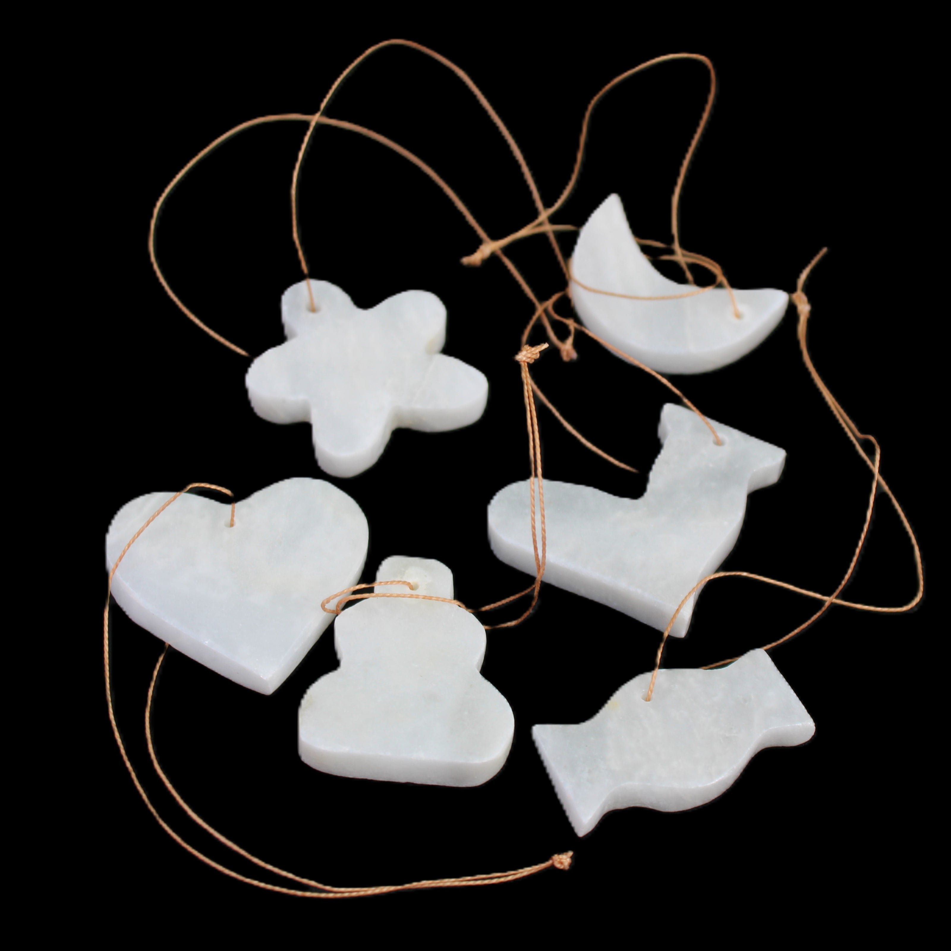 Christmas tree decoration shapes - 6 White Jade 38-48mm 80-90g in sunlight - Rocks and Things Store