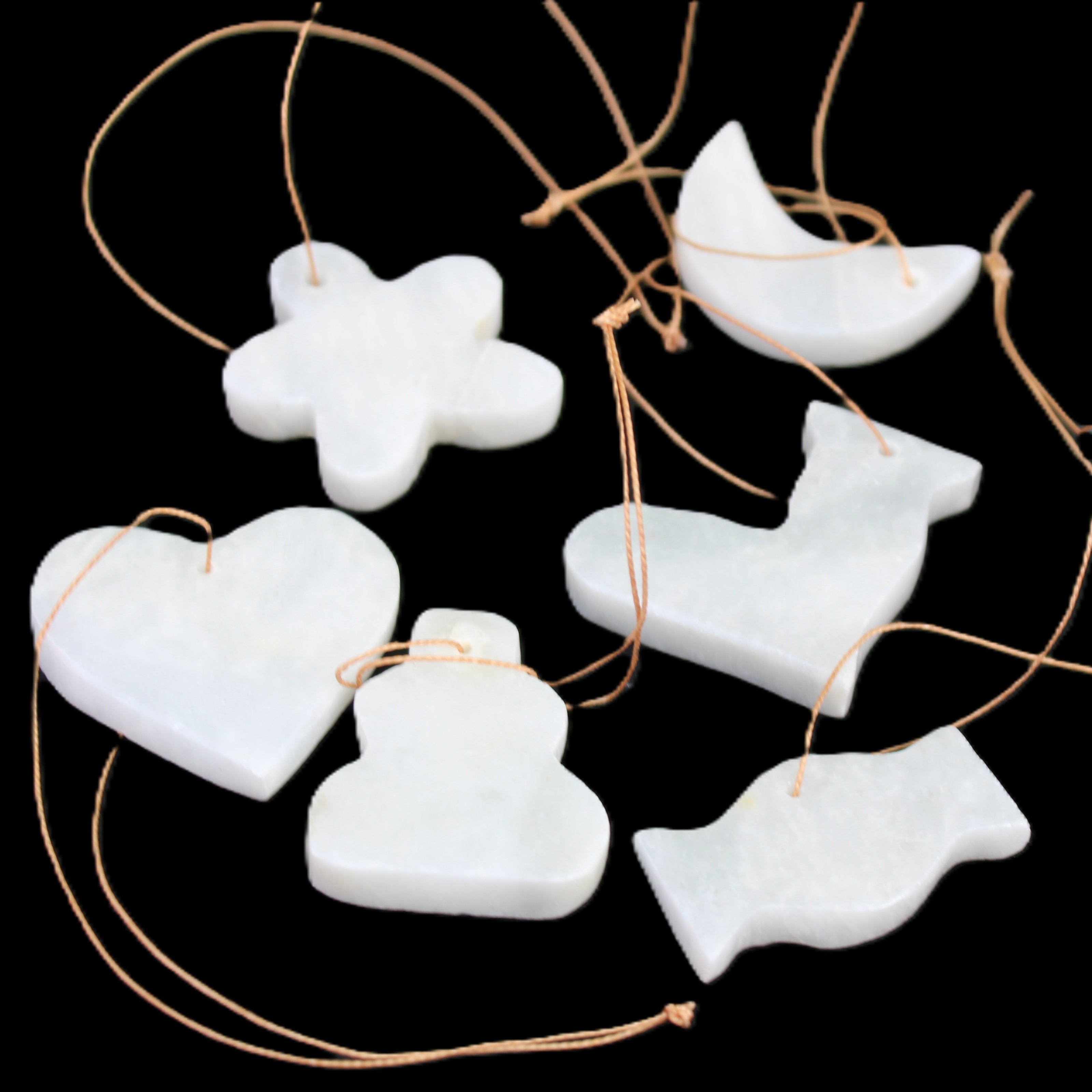 Christmas tree decoration shapes - 6 White Jade 38-48mm 80-90g in sunlight - Rocks and Things Store