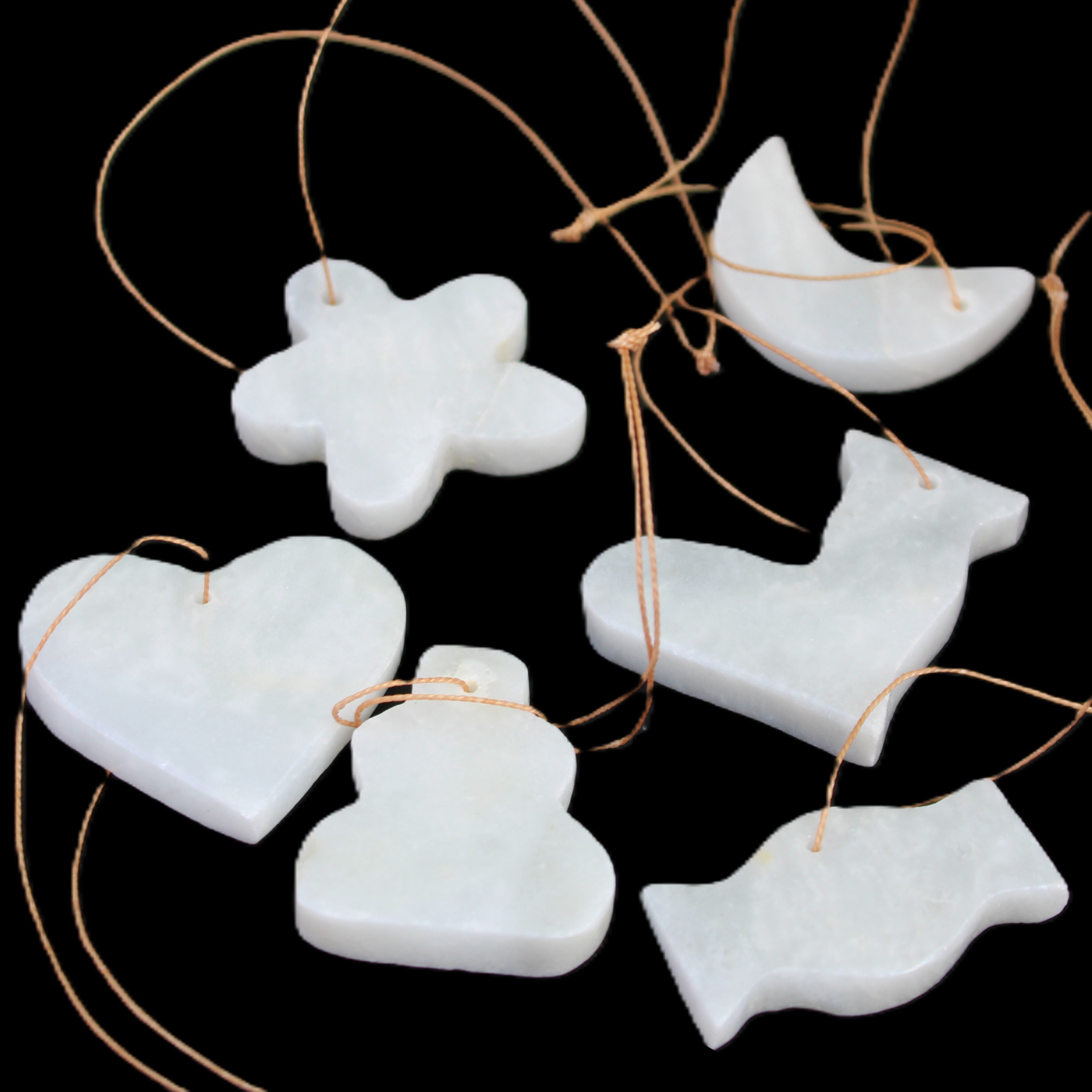 Christmas tree decoration shapes - 6 White Jade 38-48mm 80-90g in sunlight - Rocks and Things Store