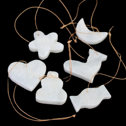 Christmas tree decoration shapes - 6 White Jade 38-48mm 80-90g in sunlight - Rocks and Things Store
