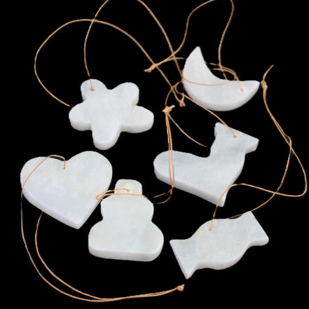 Christmas tree decoration shapes - 6 White Jade 38-48mm 80-90g in sunlight - Rocks and Things Store