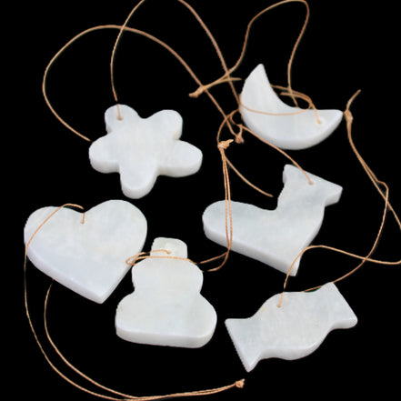 Christmas tree decoration shapes - 6 White Jade 38-48mm 80-90g in sunlight - Rocks and Things Store