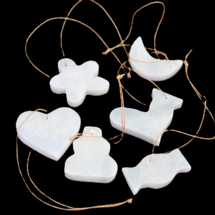 Christmas tree decoration shapes - 6 White Jade 38-48mm 80-90g in sunlight - Rocks and Things Store