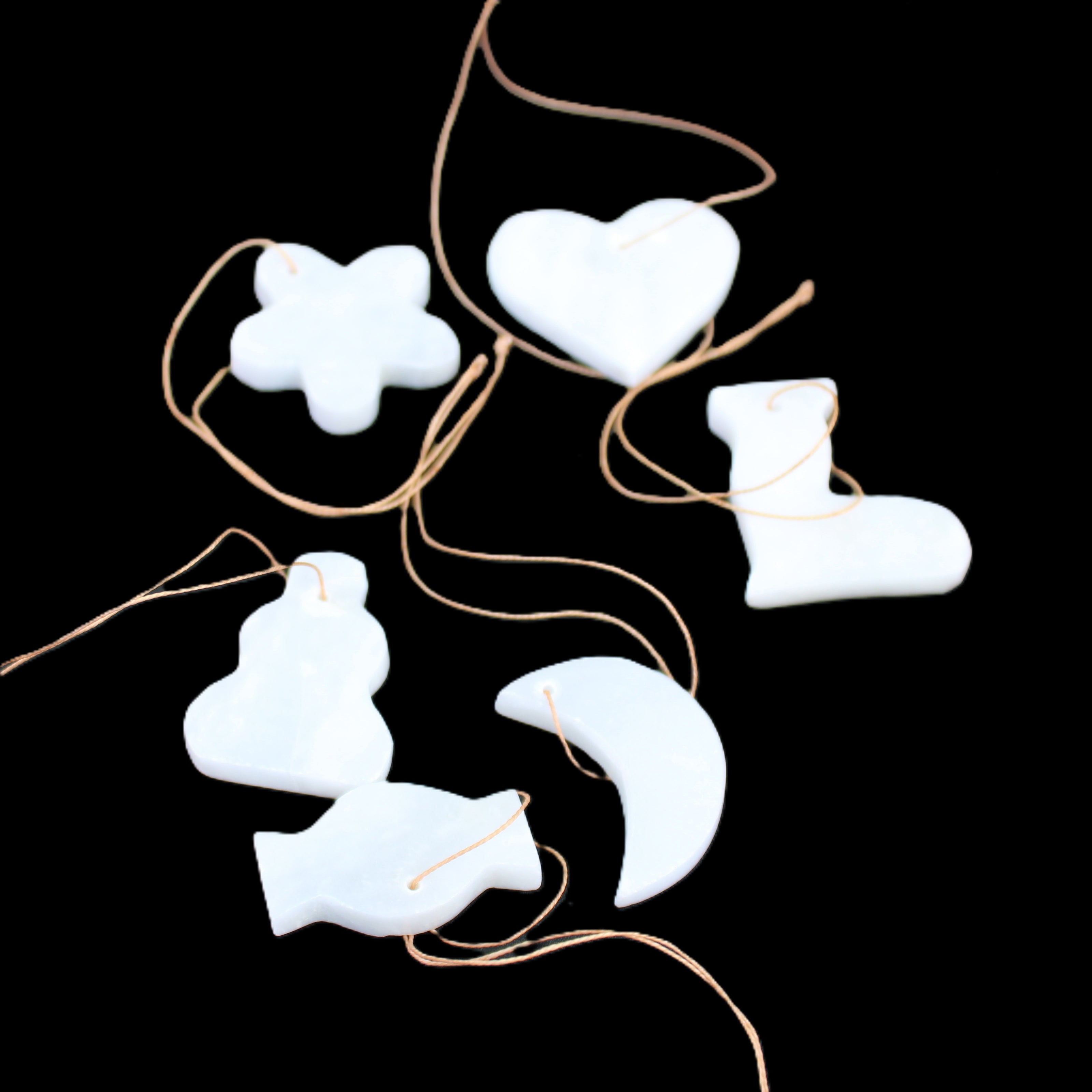 Christmas tree decoration shapes - 6 White Jade 38-48mm 80-90g in sunlight - Rocks and Things Store