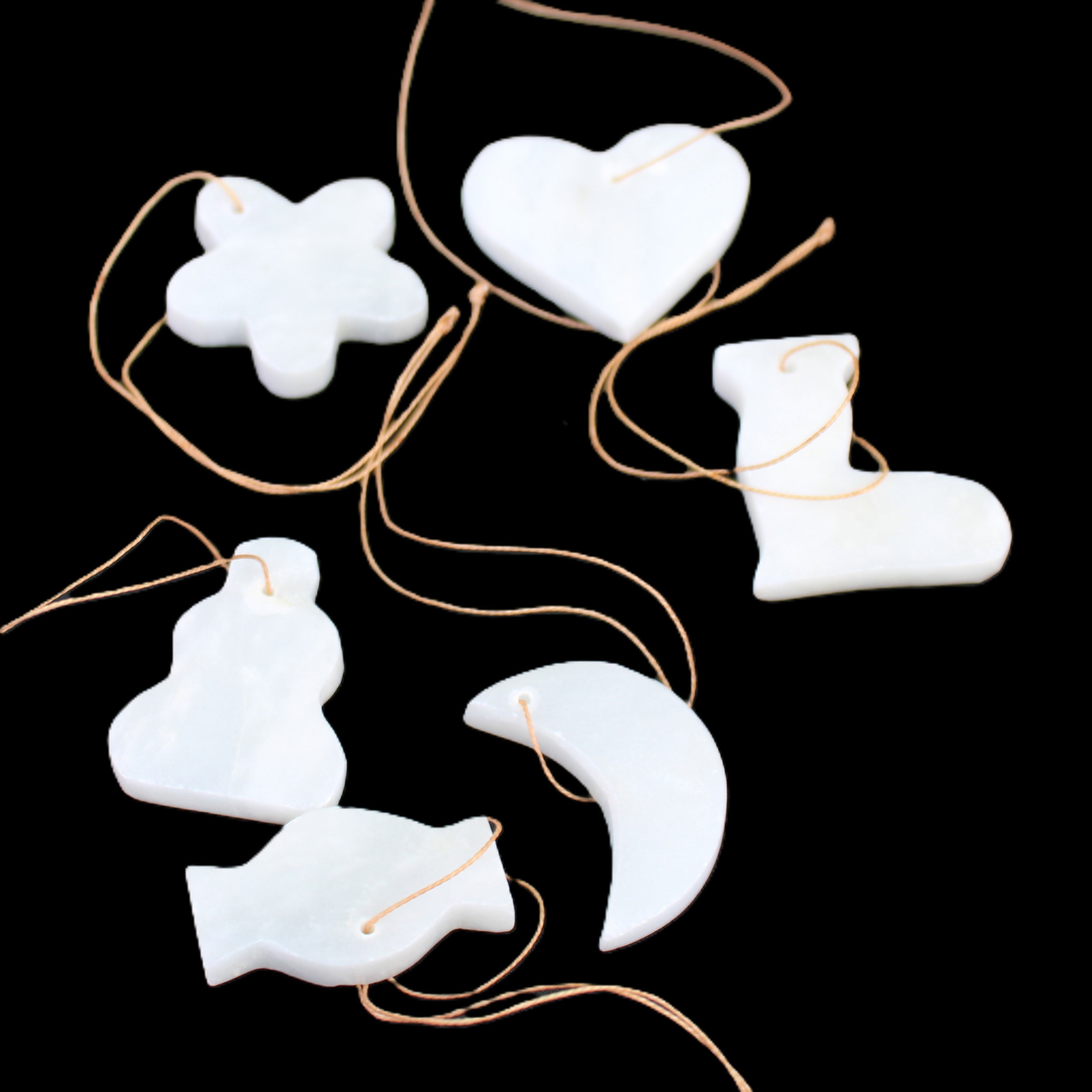 Christmas tree decoration shapes - 6 White Jade 38-48mm 80-90g in sunlight - Rocks and Things Store