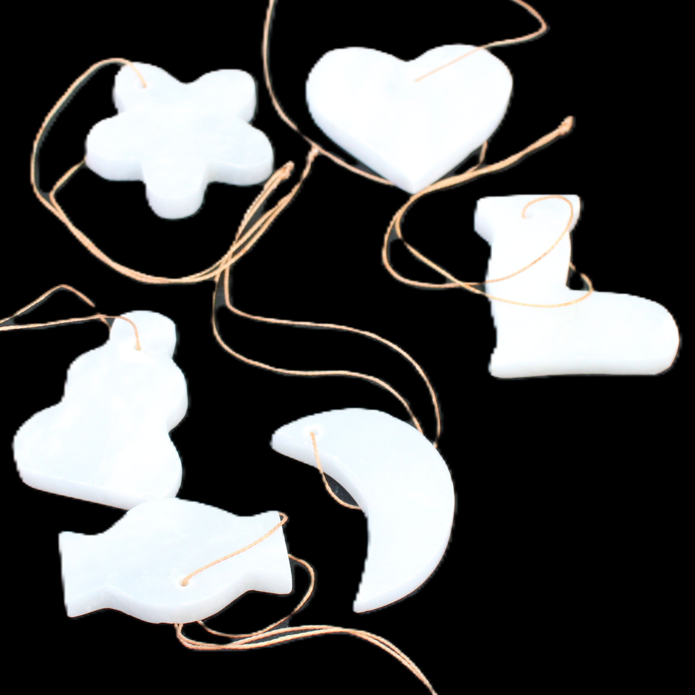 Christmas tree decoration shapes - 6 White Jade 38-48mm 80-90g in sunlight - Rocks and Things Store