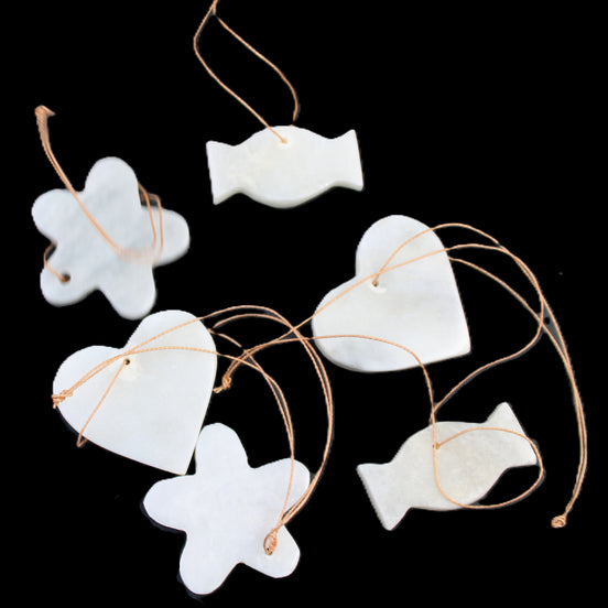 Christmas tree decoration shapes - 6 White Jade 38-48mm 85g in sunlight - Rocks and Things Store