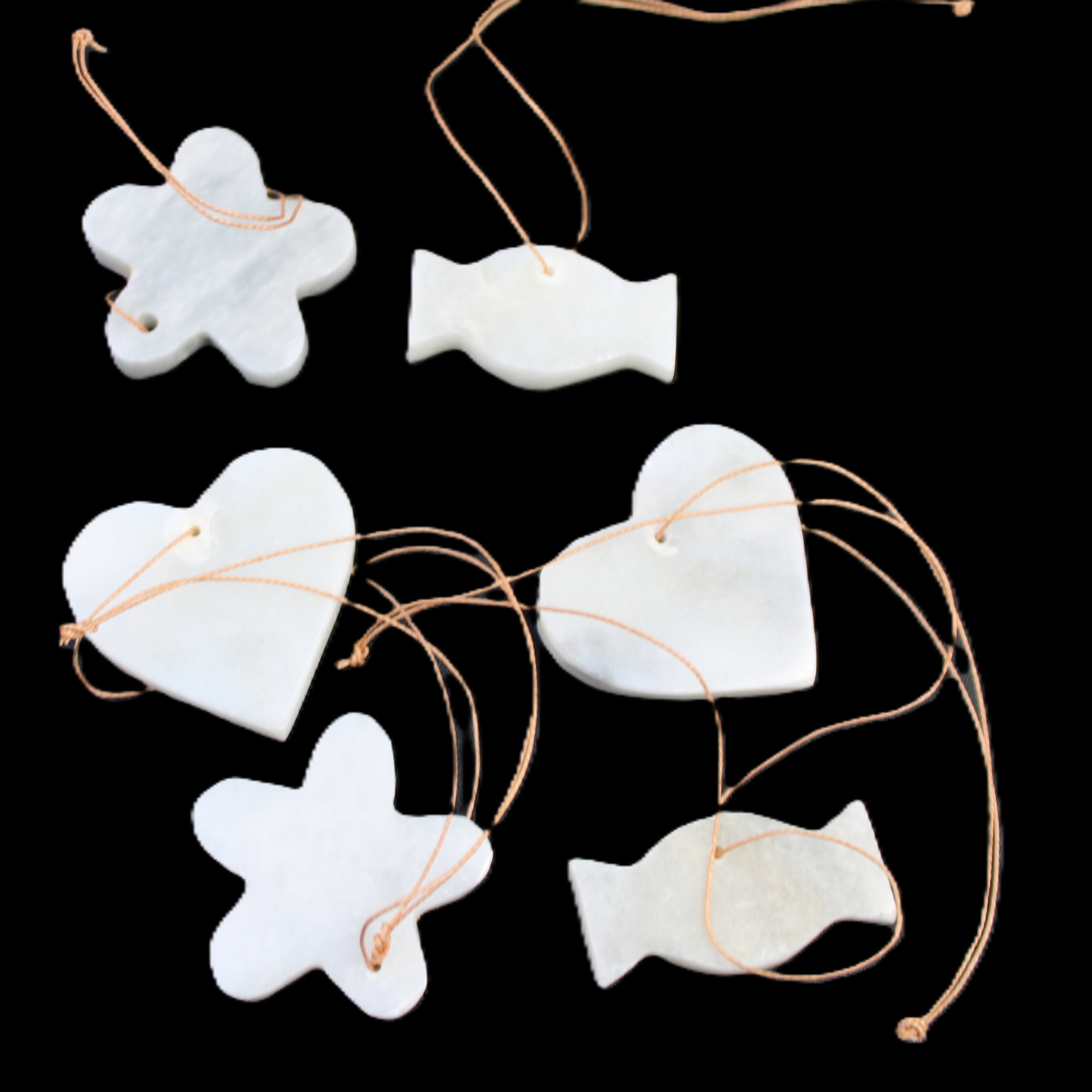 Christmas tree decoration shapes - 6 White Jade 38-48mm 85g in sunlight - Rocks and Things Store