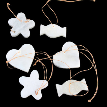 Christmas tree decoration shapes - 6 White Jade 38-48mm 85g in sunlight - Rocks and Things Store