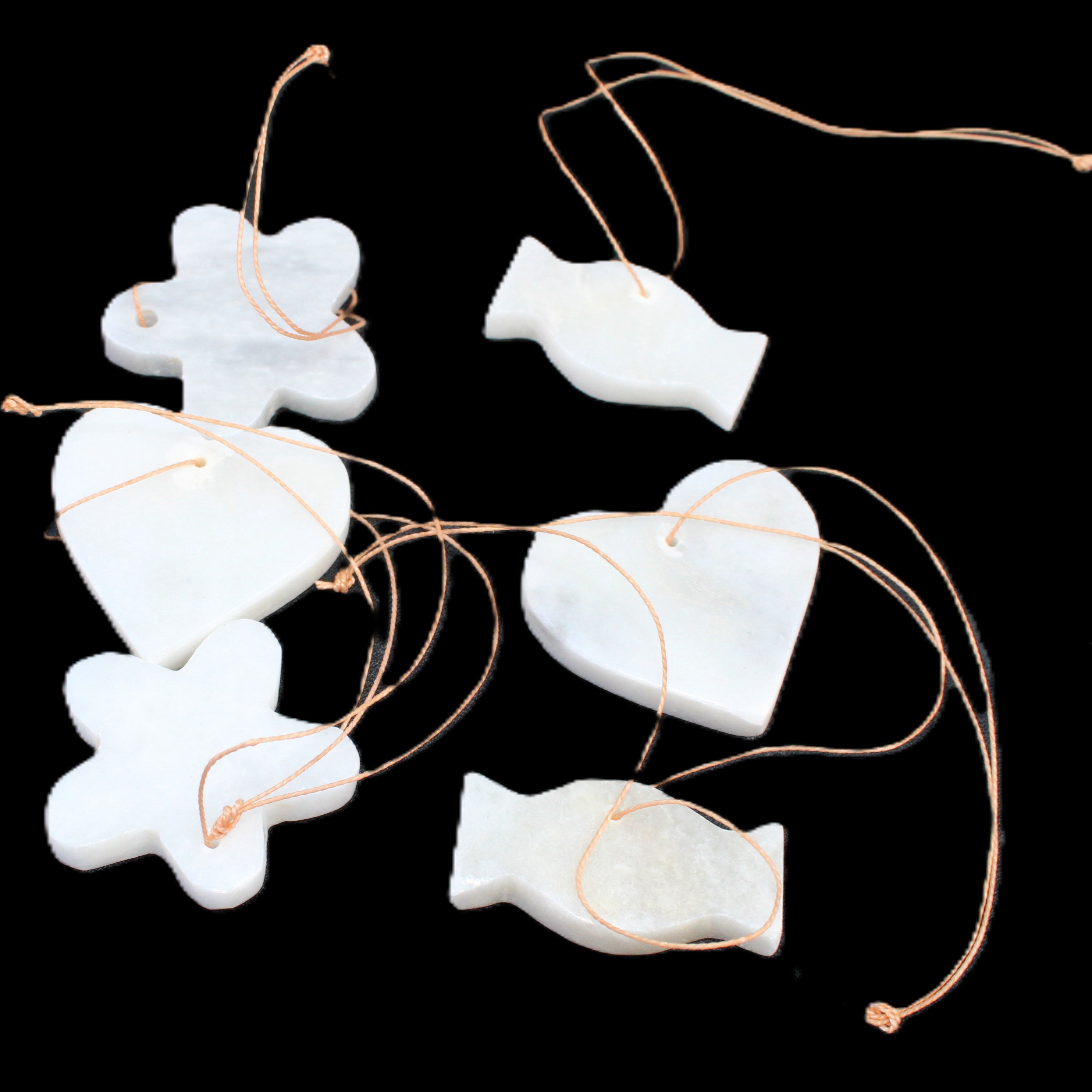 Christmas tree decoration shapes - 6 White Jade 38-48mm 85g in sunlight - Rocks and Things Store