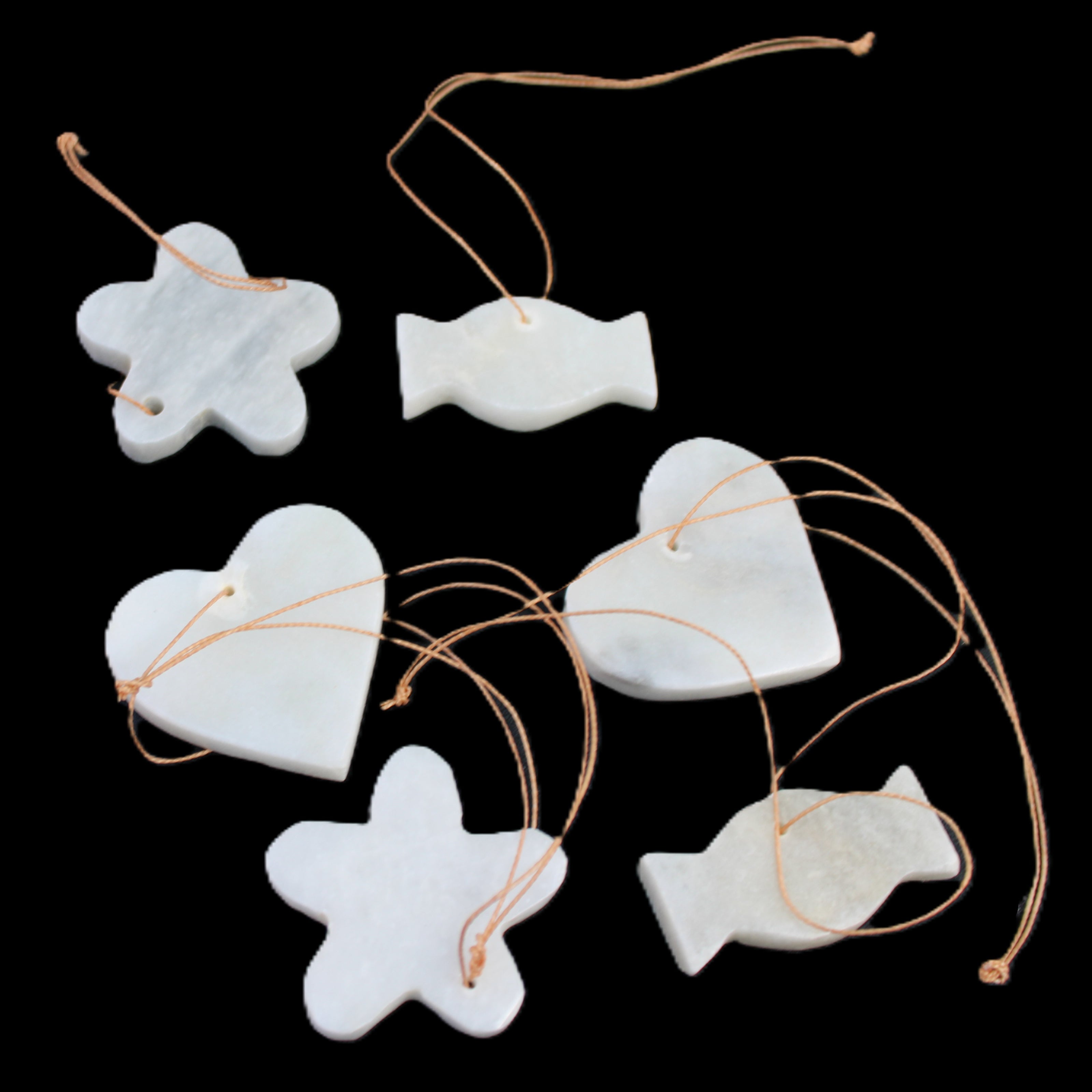 Christmas tree decoration shapes - 6 White Jade 38-48mm 85g in sunlight - Rocks and Things Store
