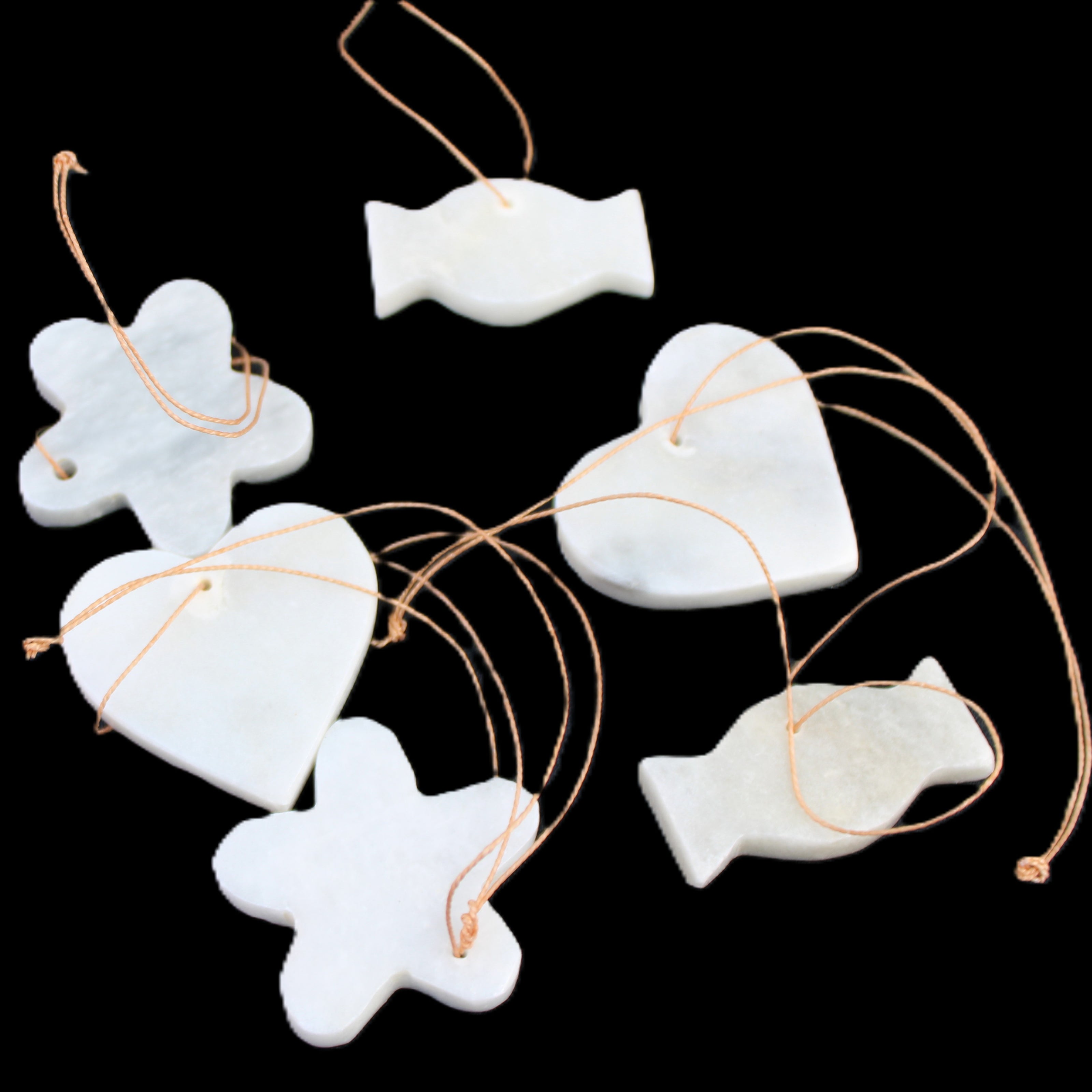 Christmas tree decoration shapes - 6 White Jade 38-48mm 85g in sunlight - Rocks and Things Store