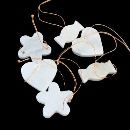 Christmas tree decoration shapes - 6 White Jade 38-48mm 85g in sunlight - Rocks and Things Store