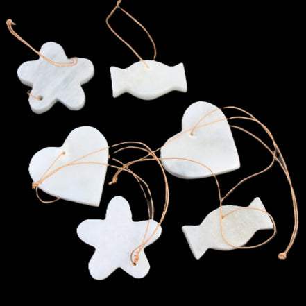 Christmas tree decoration shapes - 6 White Jade 38-48mm 85g in sunlight - Rocks and Things Store