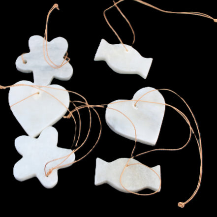 Christmas tree decoration shapes - 6 White Jade 38-48mm 85g in sunlight - Rocks and Things Store