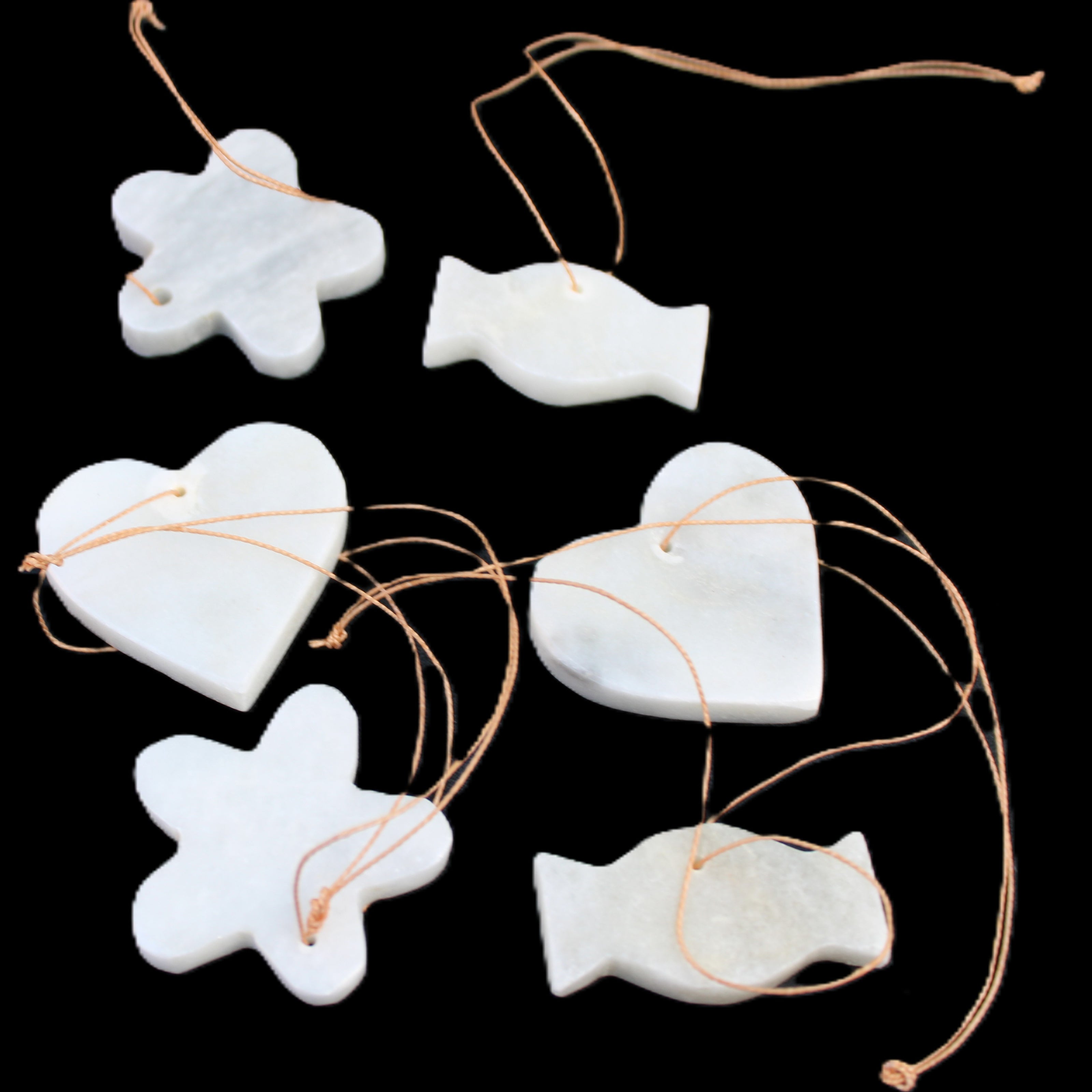 Christmas tree decoration shapes - 6 White Jade 38-48mm 85g in sunlight - Rocks and Things Store
