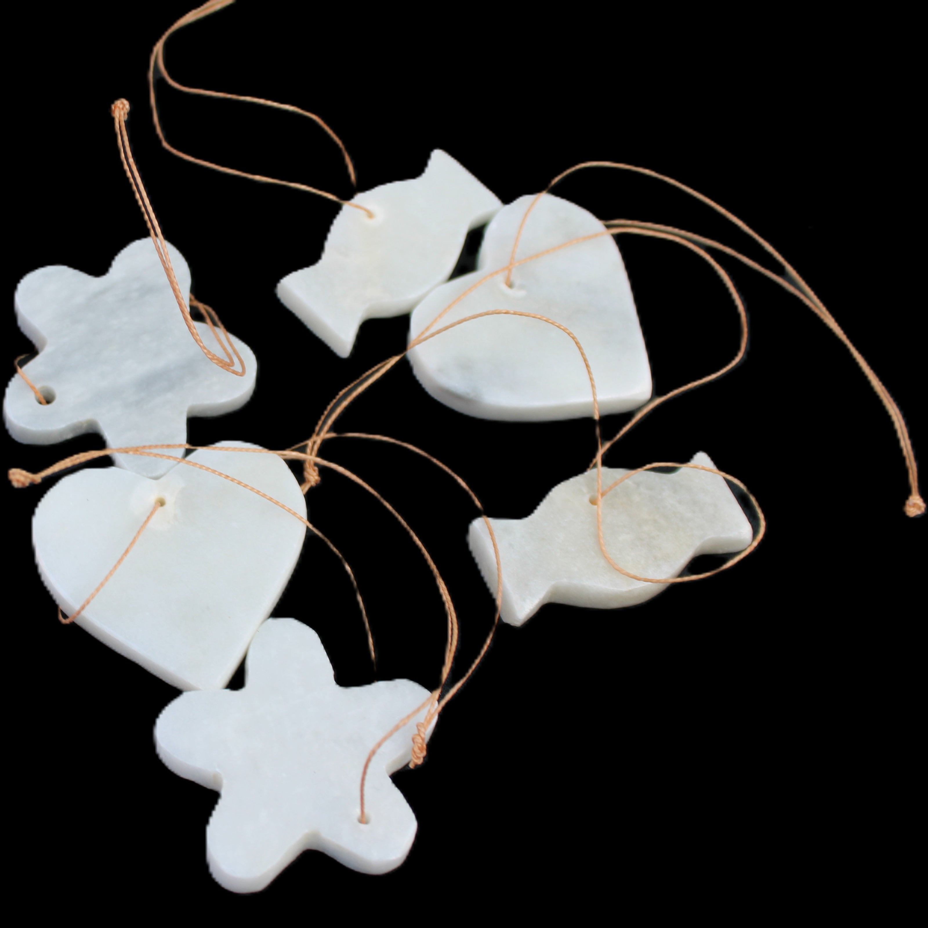 Christmas tree decoration shapes - 6 White Jade 38-48mm 85g in sunlight - Rocks and Things Store
