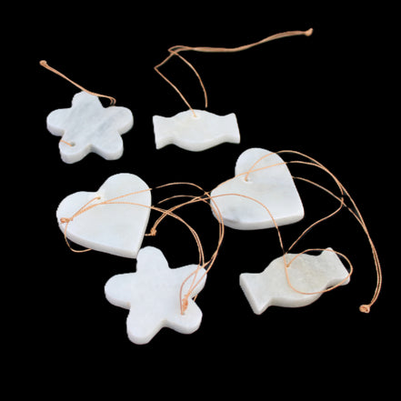 Christmas tree decoration shapes - 6 White Jade 38-48mm 85g in sunlight - Rocks and Things Store