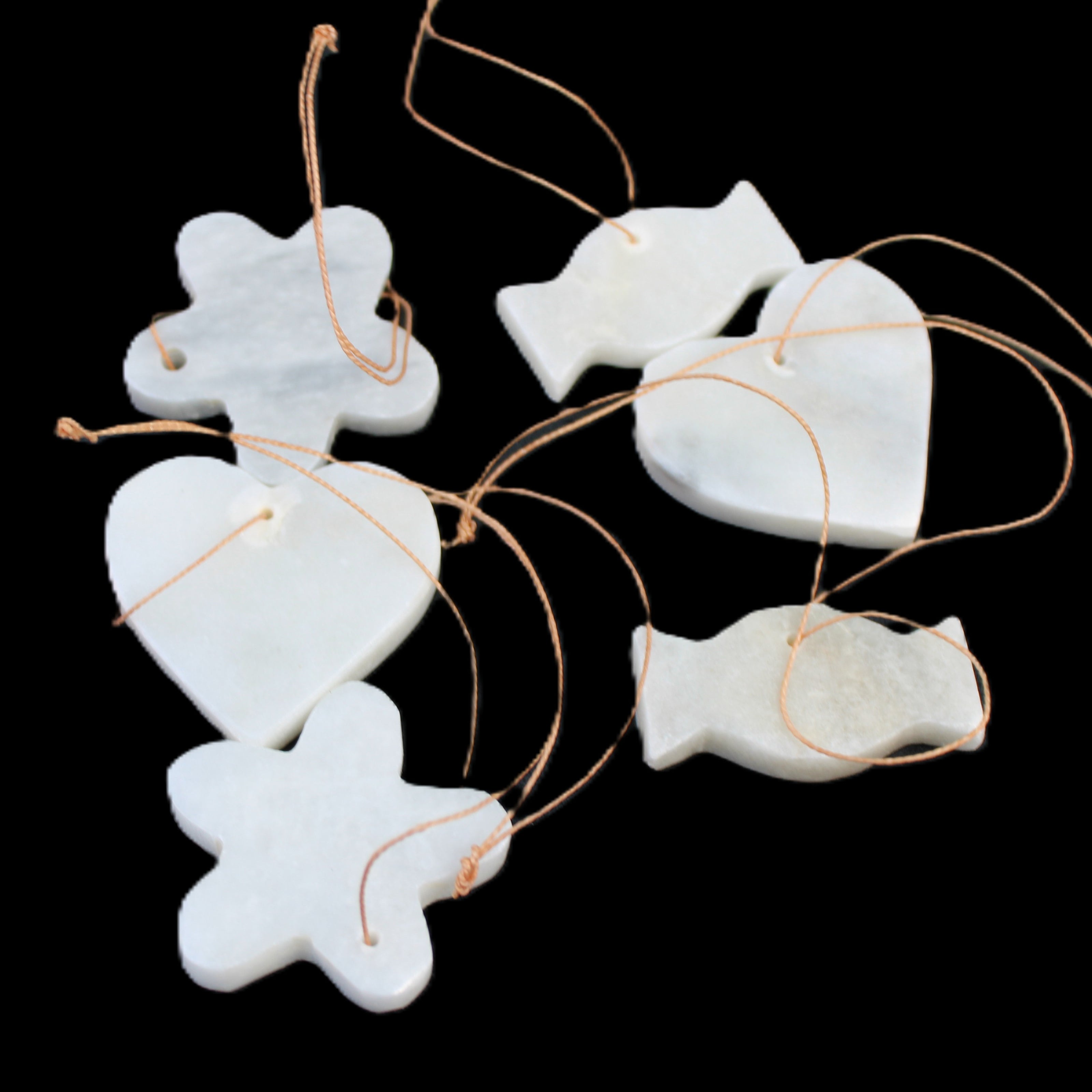 Christmas tree decoration shapes - 6 White Jade 38-48mm 85g in sunlight - Rocks and Things Store