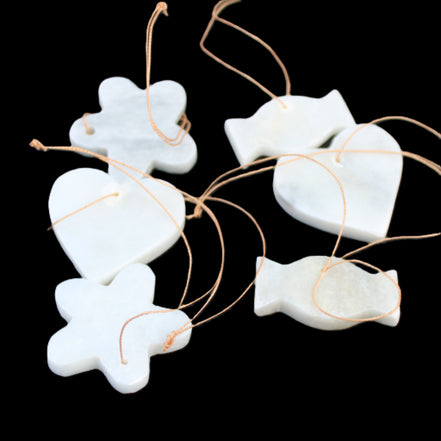 Christmas tree decoration shapes - 6 White Jade 38-48mm 85g in sunlight - Rocks and Things Store