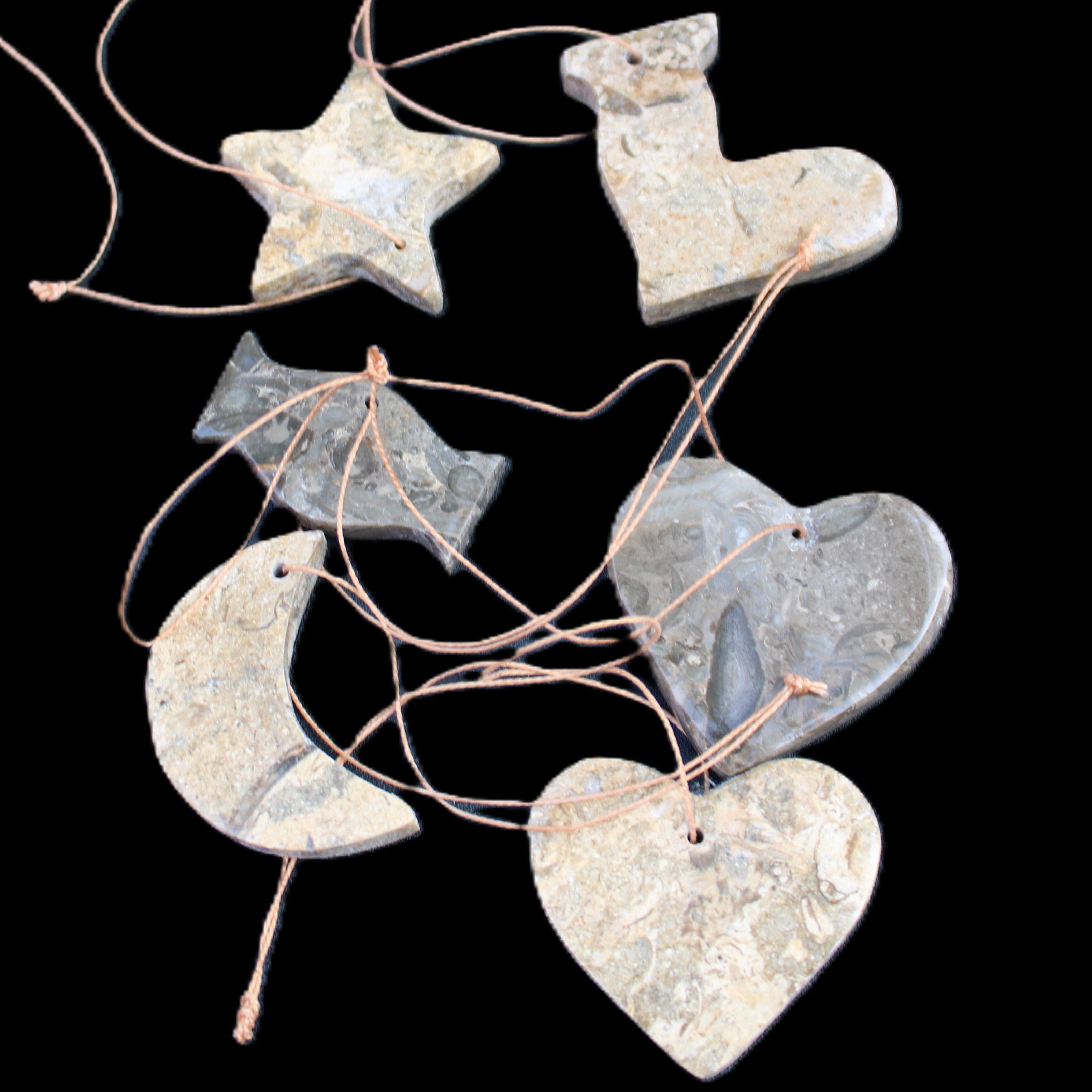 Christmas tree decoration shapes - 6 Fossil rock shapes 34-38mm 88g in sunlight - Rocks and Things Store