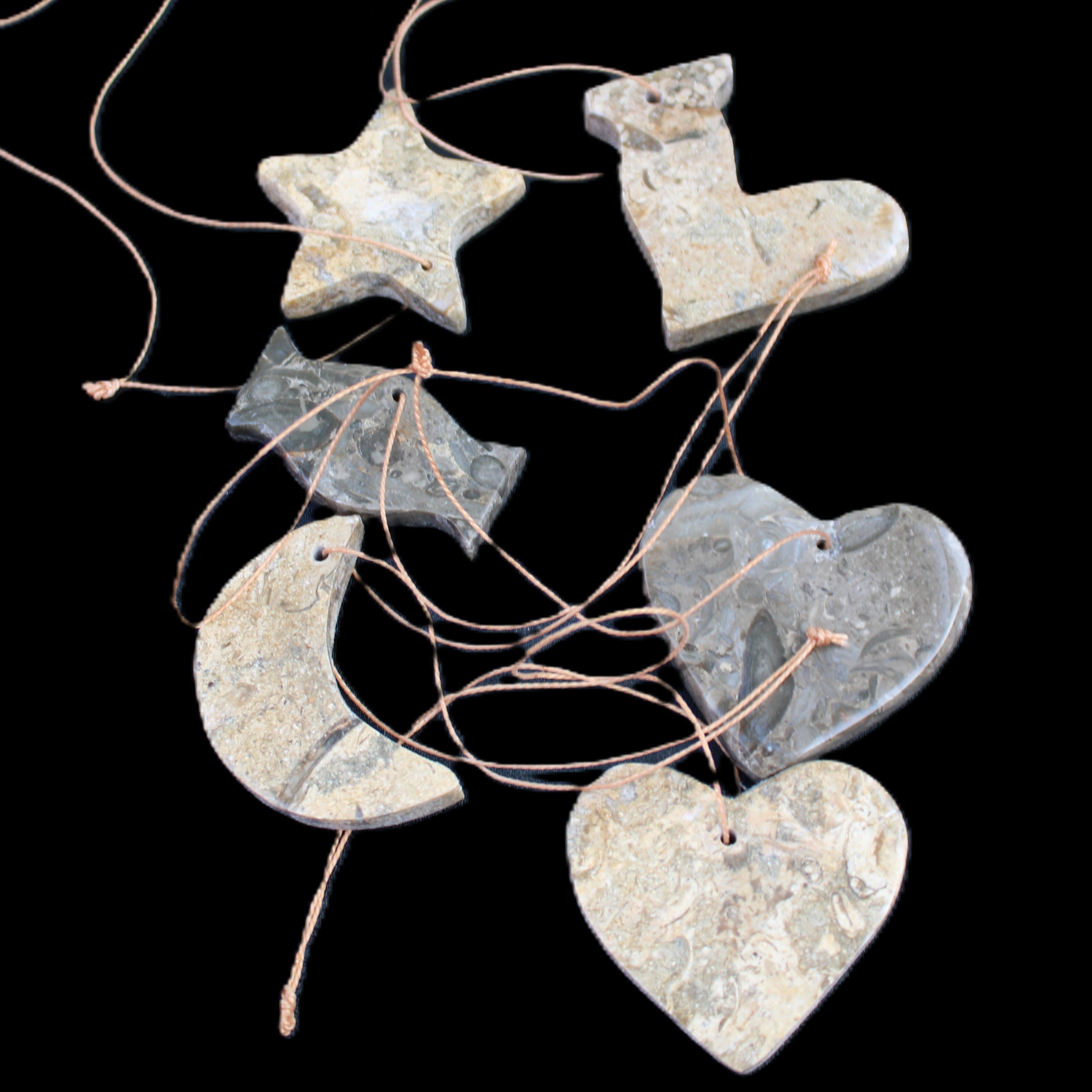 Christmas tree decoration shapes - 6 Fossil rock shapes 34-38mm 88g in sunlight - Rocks and Things Store