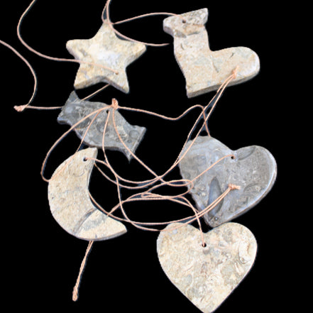 Christmas tree decoration shapes - 6 Fossil rock shapes 34-38mm 88g in sunlight - Rocks and Things Store