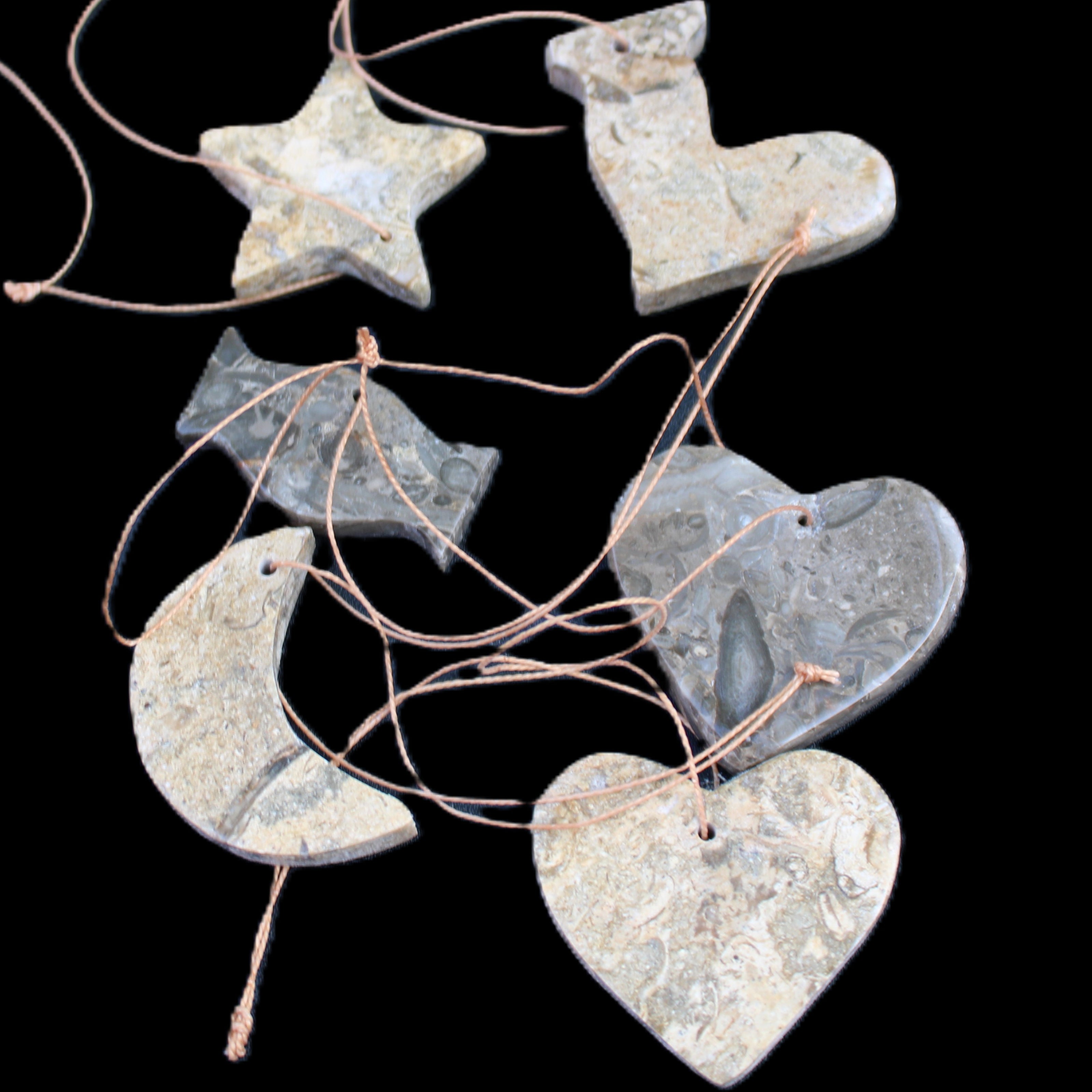 Christmas tree decoration shapes - 6 Fossil rock shapes 34-38mm 88g in sunlight - Rocks and Things Store