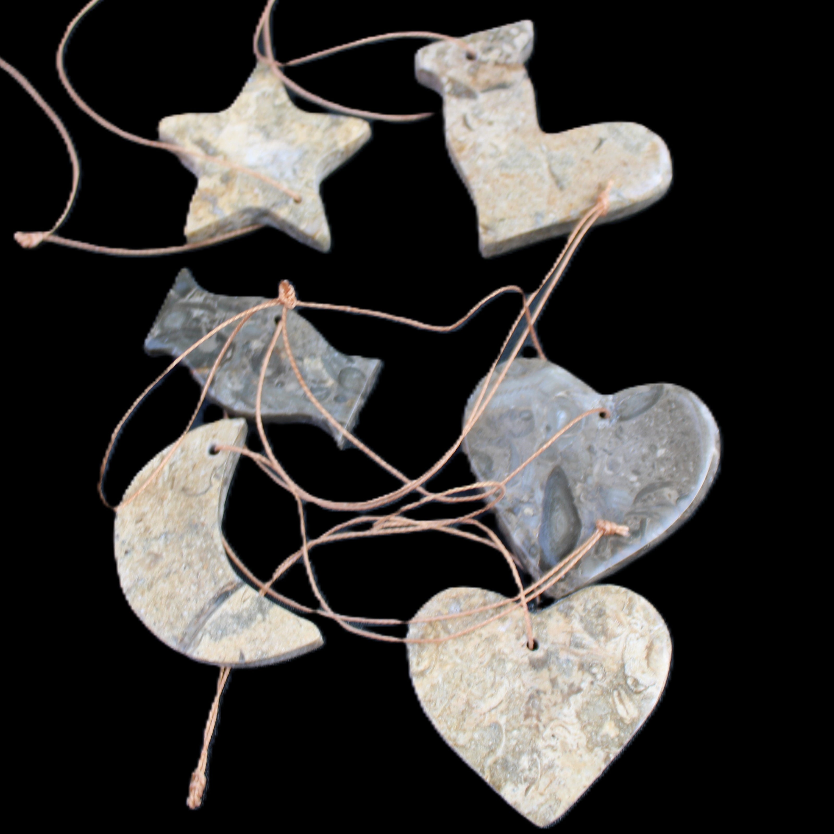 Christmas tree decoration shapes - 6 Fossil rock shapes 34-38mm 88g in sunlight - Rocks and Things Store