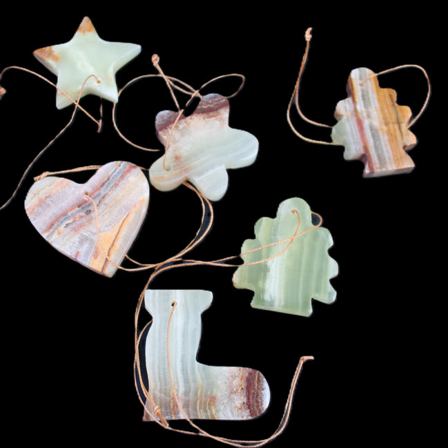 Christmas tree decoration shapes - 6 Afghan Jade 34-38mm 85-95g in sunlight - Rocks and Things Store