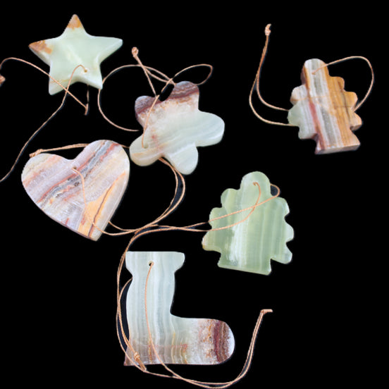 Christmas tree decoration shapes - 6 Afghan Jade 34-38mm 85-95g in sunlight - Rocks and Things Store