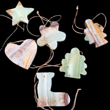 Christmas tree decoration shapes - 6 Afghan Jade 34-38mm 85-95g in sunlight - Rocks and Things Store